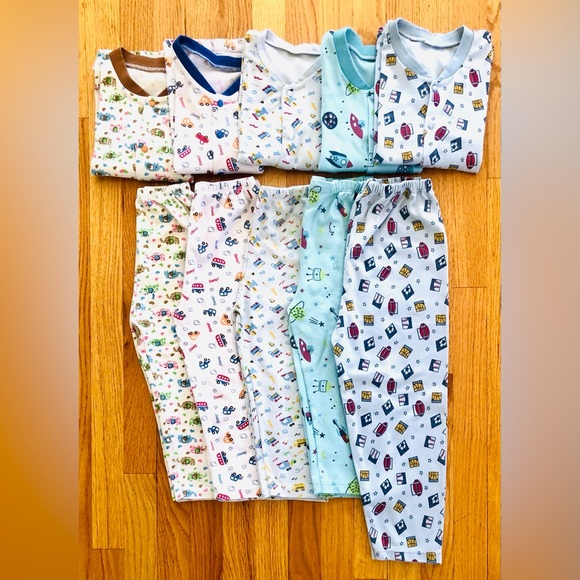 Other - A set of 5 pairs kids pajamas - animal, vehicle & sport prints size 4